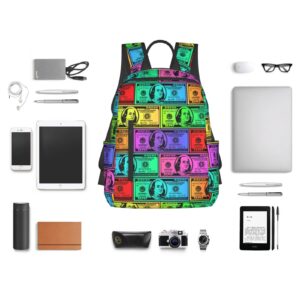 JZDACH For American Money Colorful Bill Dollars backpack book bags for college lightweight laptop backpacks for Men Women