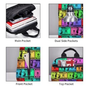 JZDACH For American Money Colorful Bill Dollars backpack book bags for college lightweight laptop backpacks for Men Women