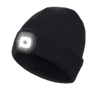 Hatlight Unisex LED Beanie with Light, USB Rechargeable Flashlight Knitted LED Hat Headlamp Cap, Christmas Stocking Stuffers Gifts for Men Husband Dad Black