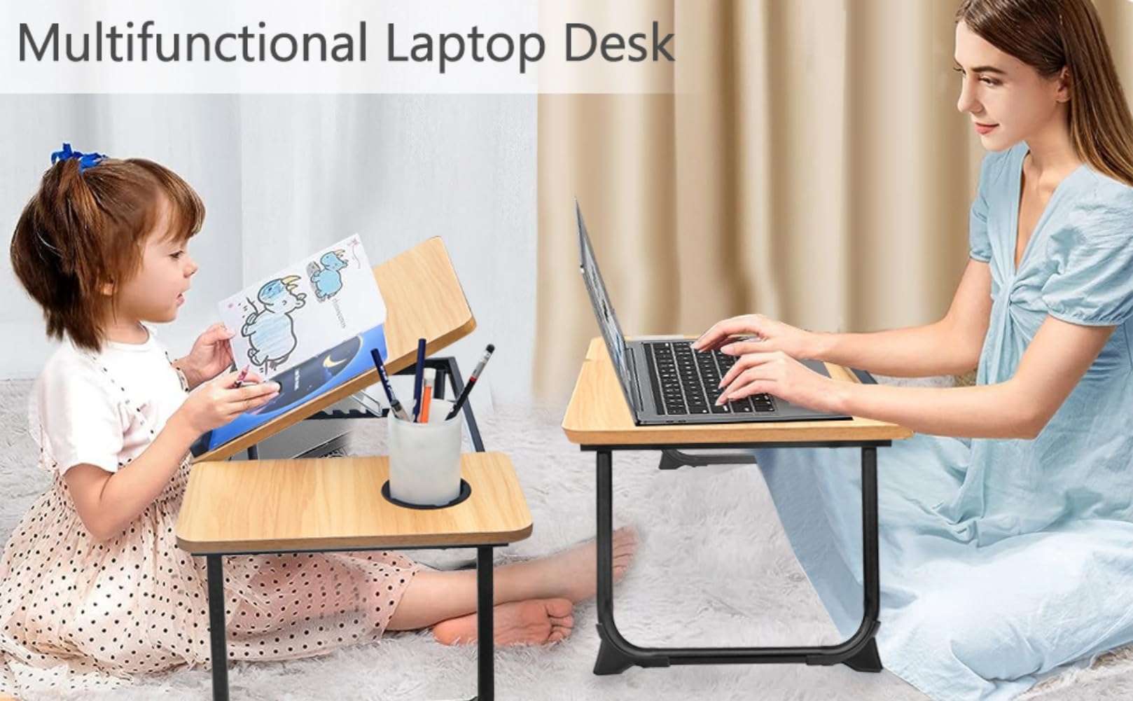 Adjustable Laptop Desk for Bed,Bed Table for Laptop,Laptop Stand for Bed,Lap Desk for Laptop,Foldable Bed Desk for Laptop and Writing,Portable Bed Tray Table with Cup Holder,Laptop Bed Tray Table