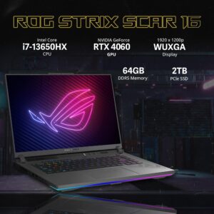 Asus 2023 ROG Strix G16 16'' WUXGA 165Hz Gaming Laptop, Intel Core i7-13650HX, NVIDIA GeForce RTX 4060, 64GB DDR5 RAM, 2TB SSD, 4zone RGB Backlit Keyboard, Win 11Pro, Gray, Hotface DVD-RW USB Hub