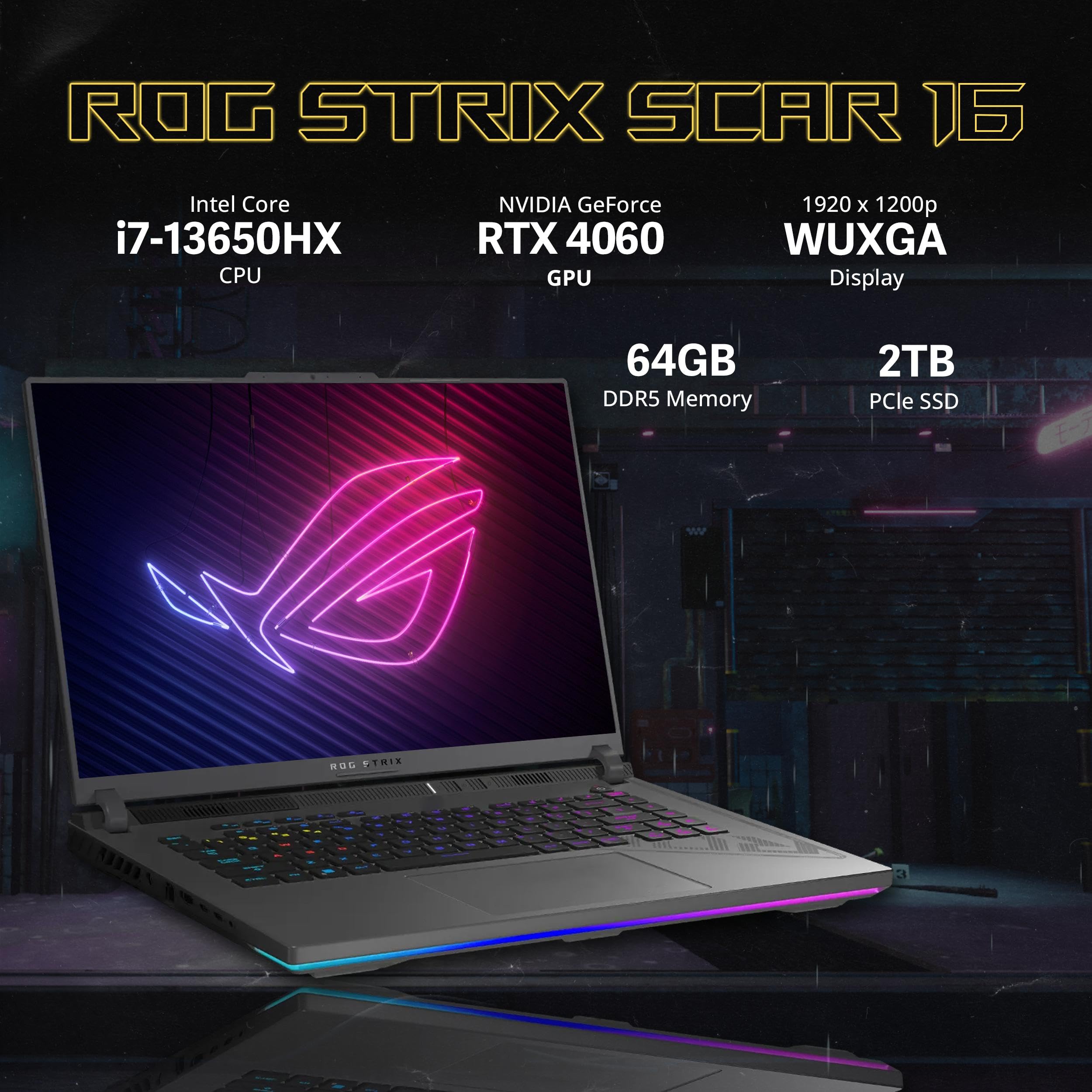 Asus 2023 ROG Strix G16 16'' WUXGA 165Hz Gaming Laptop, Intel Core i7-13650HX, NVIDIA GeForce RTX 4060, 64GB DDR5 RAM, 2TB SSD, 4zone RGB Backlit Keyboard, Win 11Pro, Gray, Hotface DVD-RW USB Hub