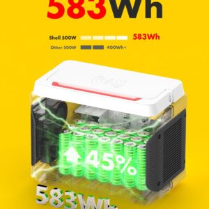 Shell 500W Portable Power Station, 583Wh Solar Generator with 10-Port,LED Light, Emergency Triangle, Portable Power Supply for Outdoor Camping/Home Use/Emergency