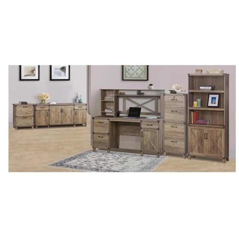 Saint Birch Oxford 4-Door Engineered Wood Credenza File Cabinet in Rustic Oak