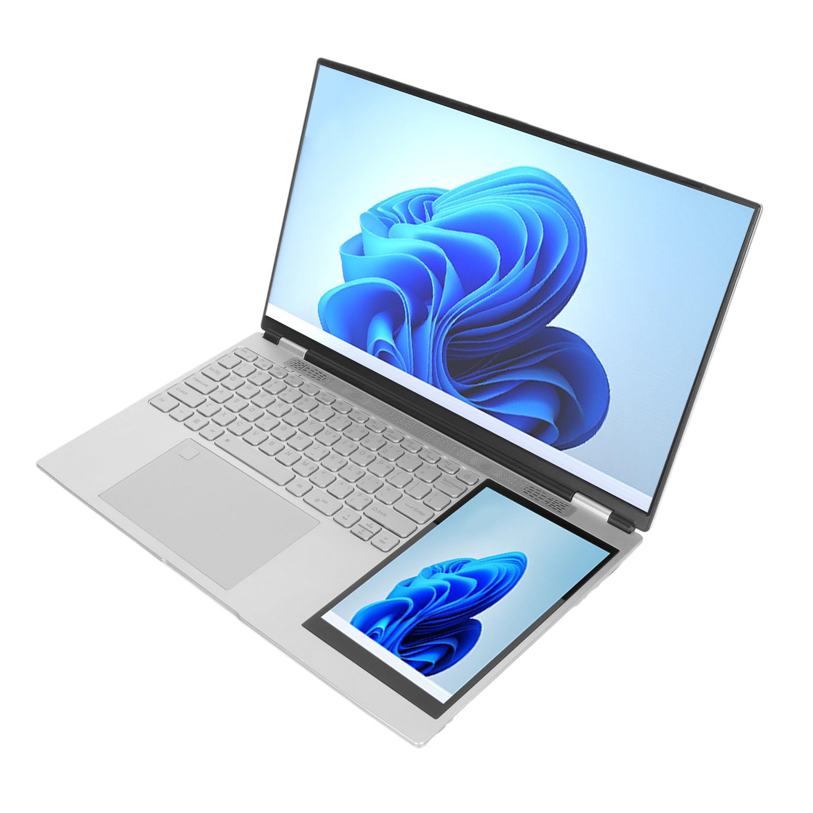 FECAMOS Laptop, 1920x1080 15.6 Inch IPS Double Screen Laptop 1280x800 7 Inch IPS Touch Screen 16GB for Online Courses (16GB+128GB US Plug)