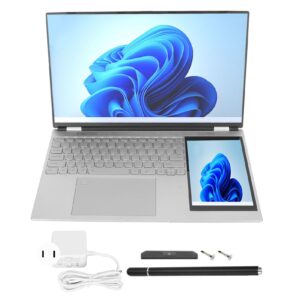 FECAMOS Laptop, 1920x1080 15.6 Inch IPS Double Screen Laptop 1280x800 7 Inch IPS Touch Screen 16GB for Online Courses (16GB+128GB US Plug)