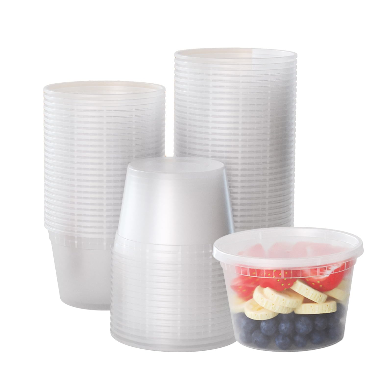 Disposable 16 oz Plastic Containers With Lids - 48 Of Each Containers And Lids - Leak Resistant Containers For Food - Deli Containers - Clear Stackable Containers - Microwave And Freezer Safe