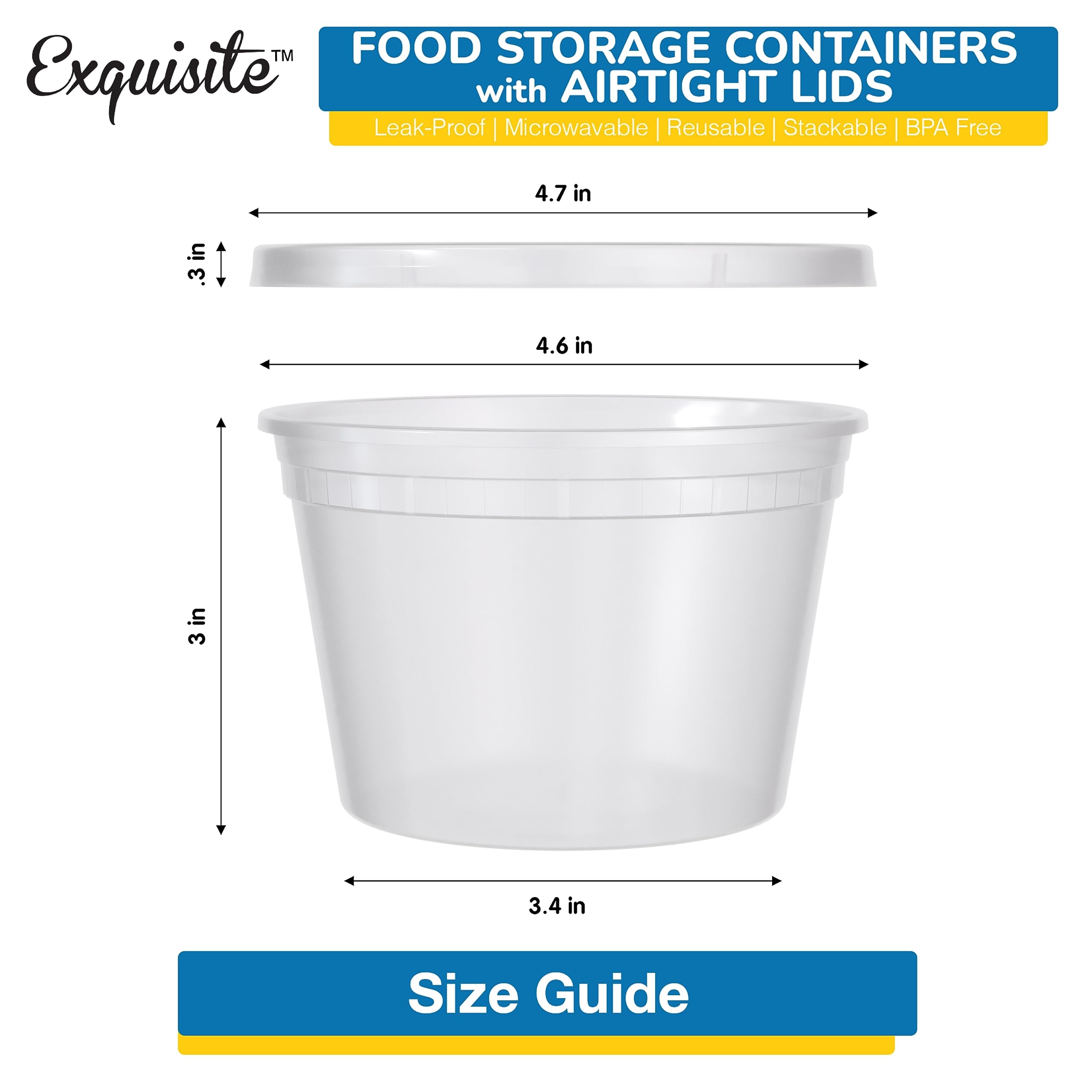 Disposable 16 oz Plastic Containers With Lids - 48 Of Each Containers And Lids - Leak Resistant Containers For Food - Deli Containers - Clear Stackable Containers - Microwave And Freezer Safe