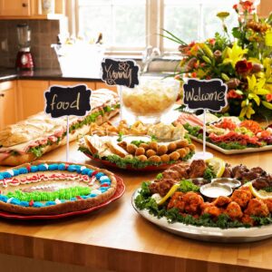 Food Labels for Party Buffet, Wood Mini Chalkboards Signs for Food with Stand, Food Signs for Party Buffet, for Message Board Signs, Place Cards for Weddings, Table Numbers