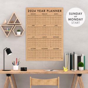 kraft paper 2024 year planner, minimal 2024 wall calendar, monday or sunday start, monthly planner, recycled paper (50 x 70 cm (19.7 x 27.5 inches) size, sunday start calendar)