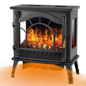joy pebble electric fireplace heater, 20'' infrared fireplace heater 1000/1500w, 3d realistic flames effect, etl certificated & low noise, adjustable flame brightness, overheating protection