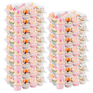 moretoes cupcake containers(12 pack x 15 sets), 12.5 x 10 x 3.75 cupcake boxes, 15 pack cupcake carrier holders plastic cupcake boxes with detachable lid for 180 cupcakes