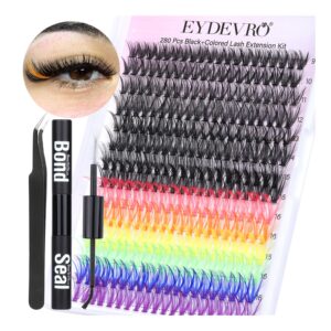 lash extension kit colored lash clusters diy eyelash extension kit 6 colors rainbow individual lashes with bond and seal and lash applicator colorful lash extensions 8-16mm mixed d curl cluster lashes (black+colored) by eydevro