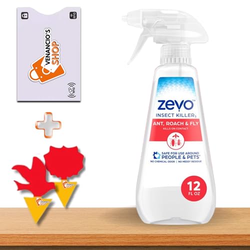 Zevo Instant Action Multi-Insect Catches Ants, Cockroaches and More, Indoor and Outdoor, Bioselective Pets + Venancio'sSticker (Total Items 4 | Zevo 12oz (1) + Fruit Trap (2) + (1) Card Protector)