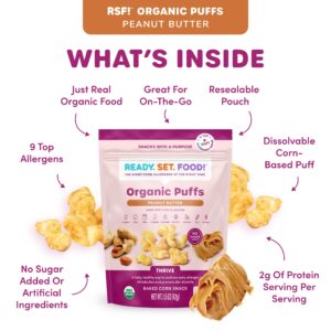 Ready Set Food Organic Puffs – Early Allergen Introduction Snack Puffs w/ 9 Top Allergens: Organic Peanuts, Cashew, Egg & More, No Added Sugar, Babies 8+ Months (AC & PB, 2-Pk)