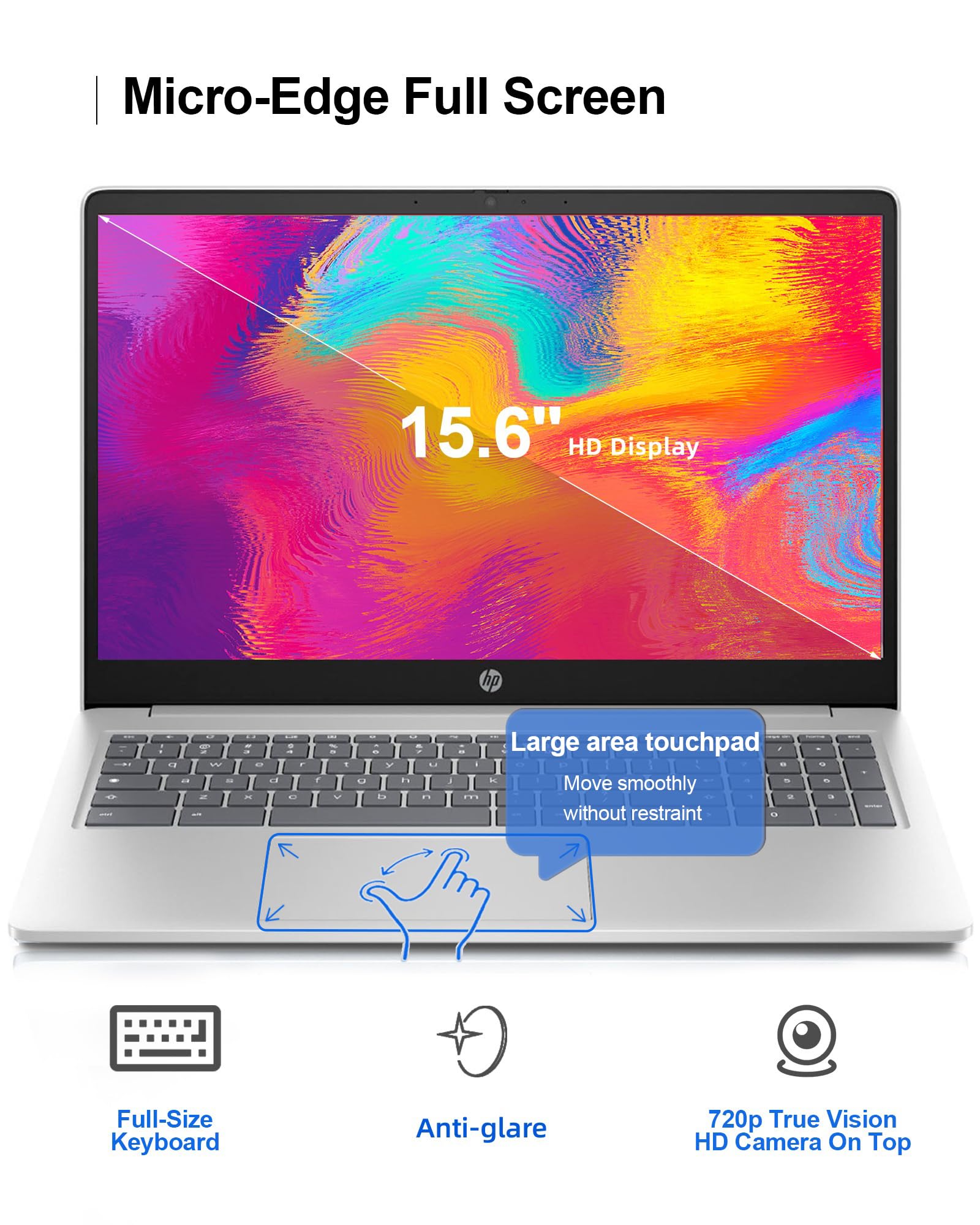 HP 15.6" Student Chromebook Laptop 2023 Newest, Quad-Core Intel Processor N200(Up to 3.7GHz), 8GB LPDDR5 RAM, 192GB Storage(64GB eMMC+128GB MSD), UHD Graphics, Light & Thin, Long Battery, Chrome OS