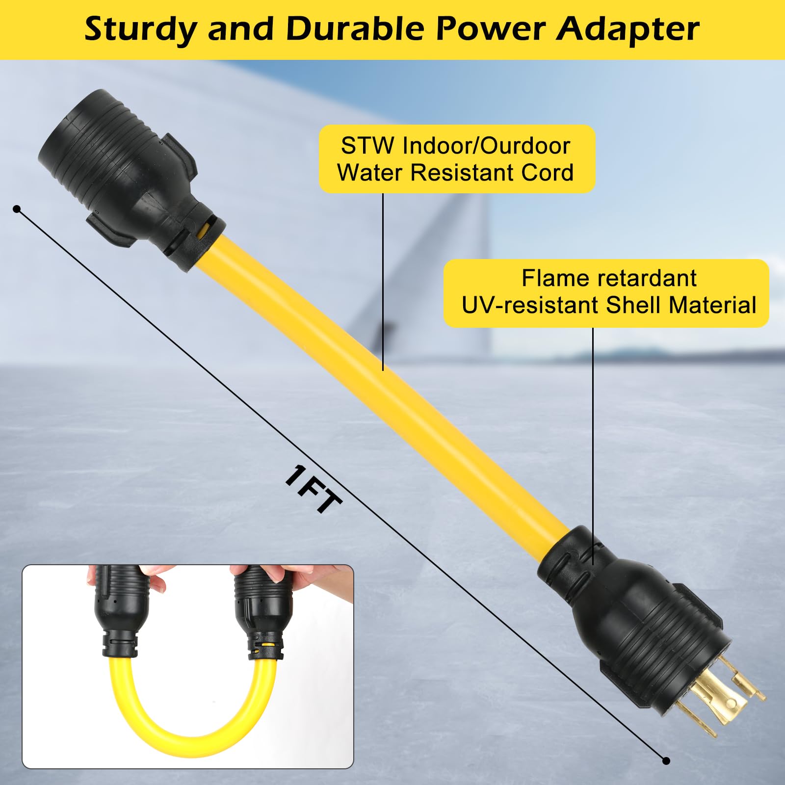 1FT NEMA L14-30P to L6-30R Charger Power Adapter Cord, 30 Amp Adapter 4 Prong to 3 Prong Lock Connection Male Plug to Twist Lock Female Outlet Portable Generator Cord for RV EV Generator Welder Dryer