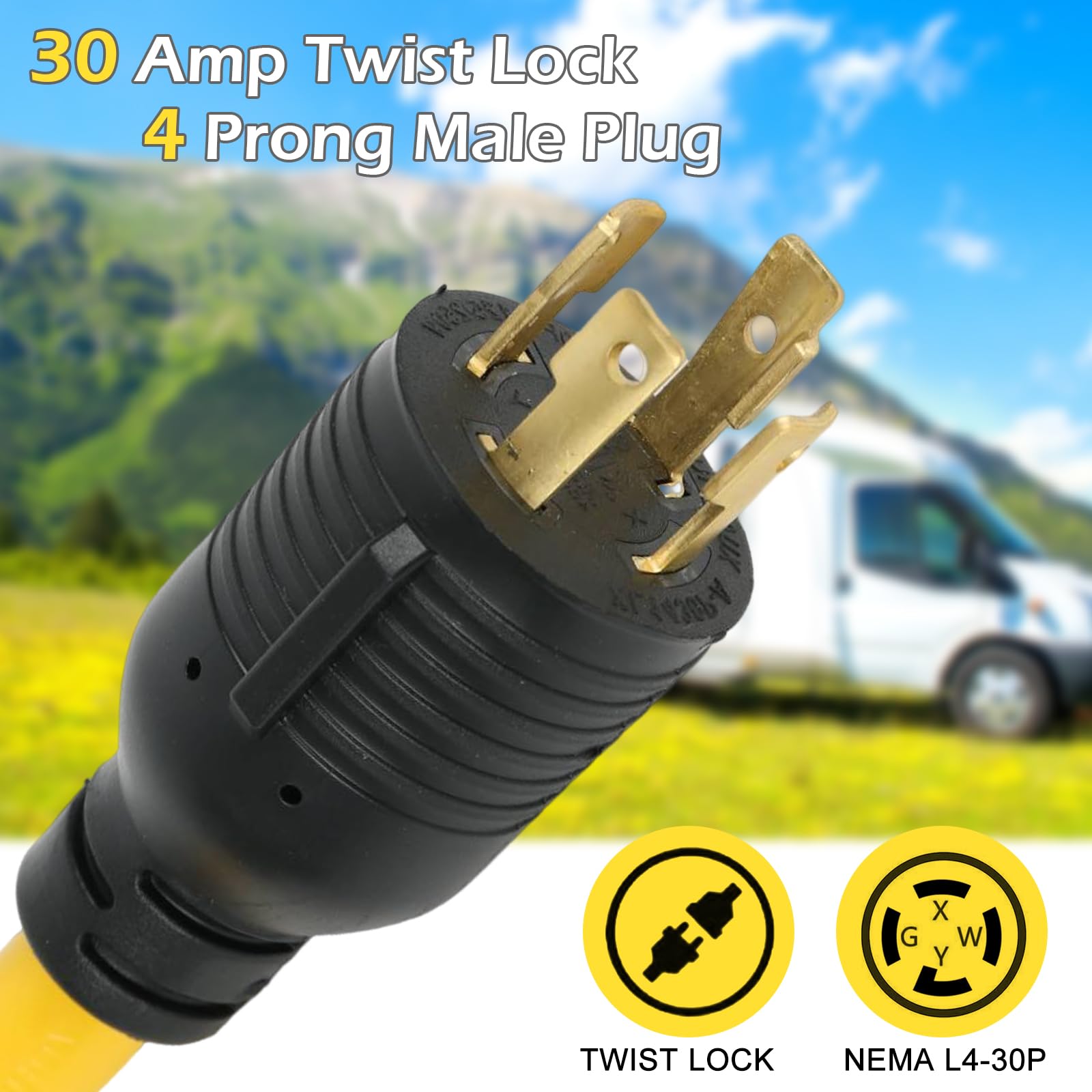 1FT NEMA L14-30P to L6-30R Charger Power Adapter Cord, 30 Amp Adapter 4 Prong to 3 Prong Lock Connection Male Plug to Twist Lock Female Outlet Portable Generator Cord for RV EV Generator Welder Dryer