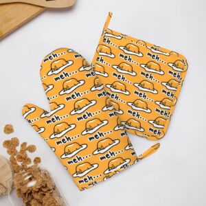 Gudetama Cute Oven Mitts and Pot Holders Set Heat Resistant Non-Slip Silicone Oven Mittens with Oven Gloves and Hot Pads Potholders for BBQ Kitchen Baking Cooking, Quilted Liner