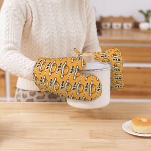 Gudetama Cute Oven Mitts and Pot Holders Set Heat Resistant Non-Slip Silicone Oven Mittens with Oven Gloves and Hot Pads Potholders for BBQ Kitchen Baking Cooking, Quilted Liner