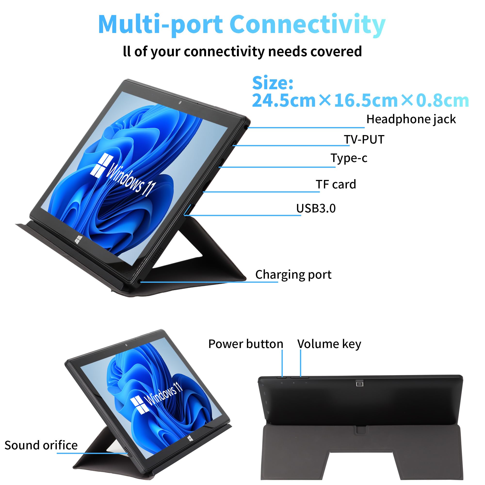 Svikou【Win11 Pro/Office 2019 Portable 10.1'' 2-in-1 Laptop, 2K(1920x1200) FHD IPS Tablet Notebook with Removable Keyboard, Celeron J3455 Quad Core CPU (1.5-2.5GHz), 2 Cameras,Black (8G+512GB SSD)