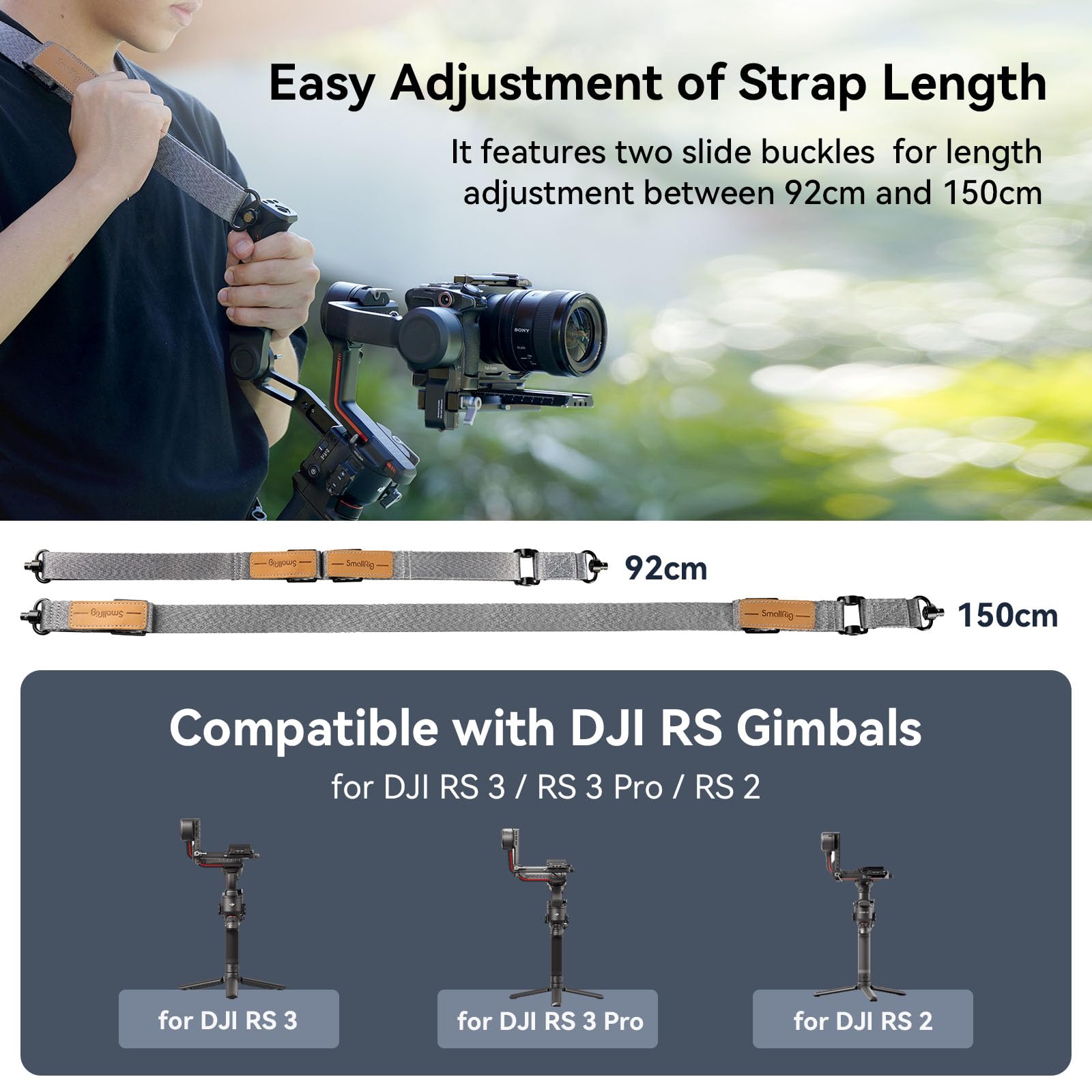 SmallRig RS3 RS2 Weight-Reducing Shoulder Strap Compatible with Sling Handle for DJI, Gimbal Belt with QD Quick Release Buckles for DJI RS 3 / RS 3 Pro/RS 2-4118