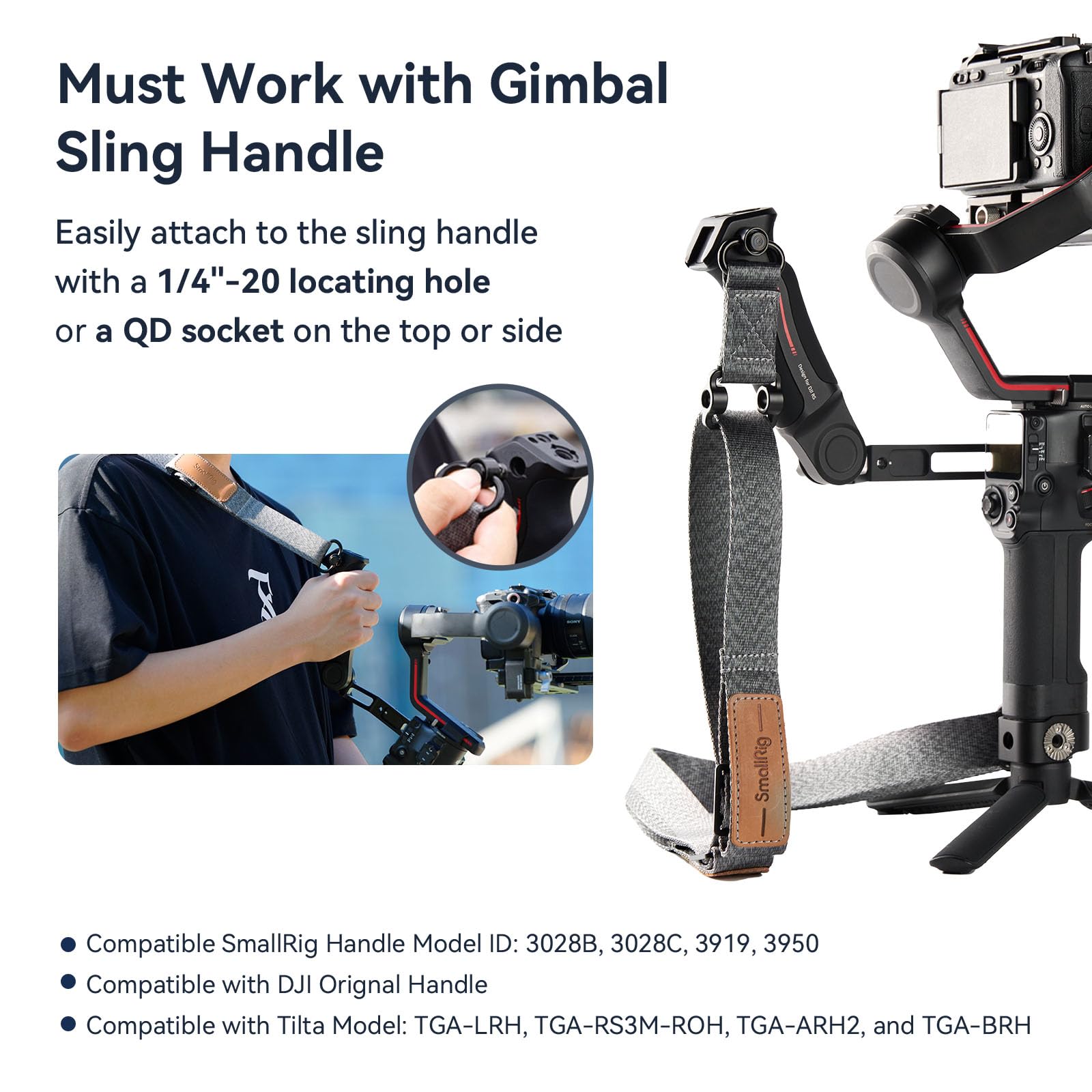 SmallRig RS3 RS2 Weight-Reducing Shoulder Strap Compatible with Sling Handle for DJI, Gimbal Belt with QD Quick Release Buckles for DJI RS 3 / RS 3 Pro/RS 2-4118