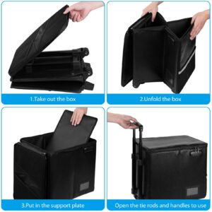 Fireproof File Box with Wheels and Telescopic Handle, Foldable Utility Cart Folding Portable Rolling Crate, Fireproof Document Organizer File Cabinet for Travel Office Use(Black)
