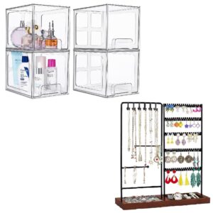 vtopmart 4 pack stackable makeup organizer with jewelry organizer