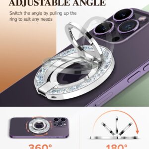 GVIEWIN Bundle - Compatible with iPhone 13 Case (Magnolia/White) + Magnetic Phone Ring Holder (Glitter/Silver)