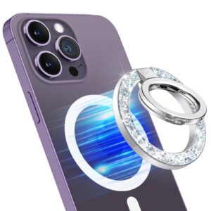 GVIEWIN Bundle - Compatible with iPhone 13 Case (Magnolia/White) + Magnetic Phone Ring Holder (Glitter/Silver)
