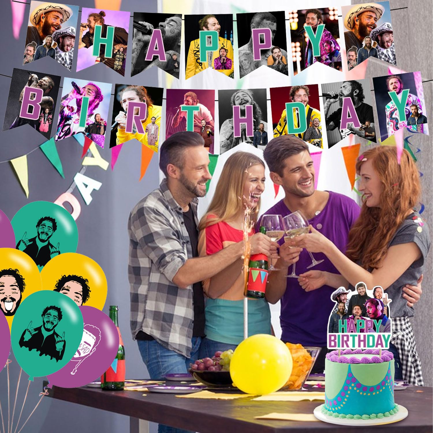 𝓟𝓸𝓼𝓽 𝓜𝓪𝓵𝓸𝓷𝓮 Party Decorations,Birthday Party Supplies For 𝓟𝓸𝓼𝓽 𝓜𝓪𝓵𝓸𝓷𝓮 Party Supplies Includes Happy Birthday Banner, Balloons, Cupcake Toppers, Cake Topper for Boys And Girls