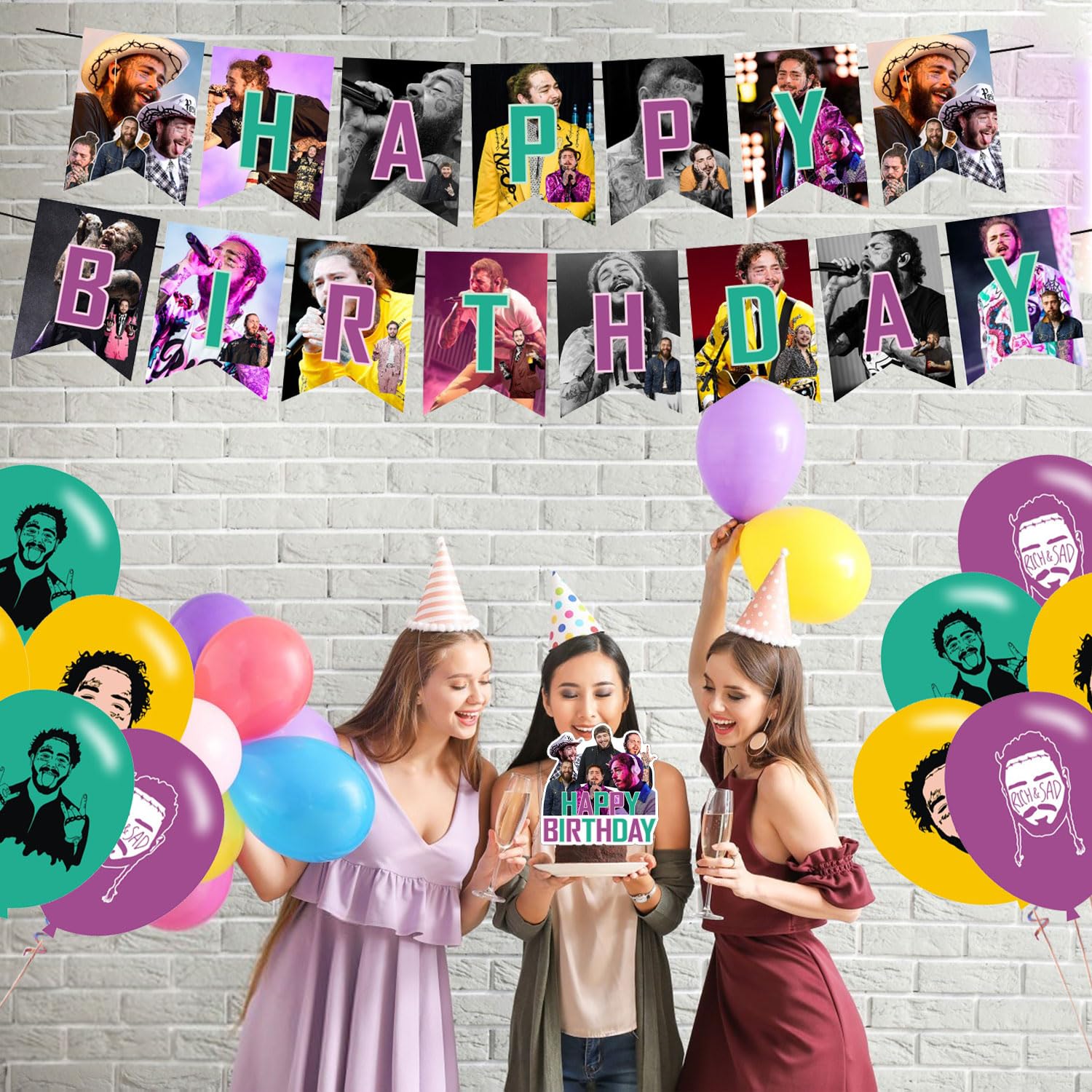 𝓟𝓸𝓼𝓽 𝓜𝓪𝓵𝓸𝓷𝓮 Party Decorations,Birthday Party Supplies For 𝓟𝓸𝓼𝓽 𝓜𝓪𝓵𝓸𝓷𝓮 Party Supplies Includes Happy Birthday Banner, Balloons, Cupcake Toppers, Cake Topper for Boys And Girls