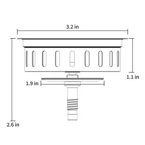 KONE Kitchen Sink Stopper Strainer Replacement for Standard 3-1/2 Inch Spin and Seal Drains with Threaded Stopper Function, Stainless Steel Sink Strainer, Twist Lock Basket Strainer Replacement