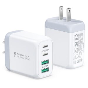 usb c charger block, 2-pack 40w 4-port usb c wall charger fast charging dual pd+qc power adapter multiport type c brick charger for iphone 15 14 13 12 11 pro max,ipad,airpods,iwatch, samsung-white