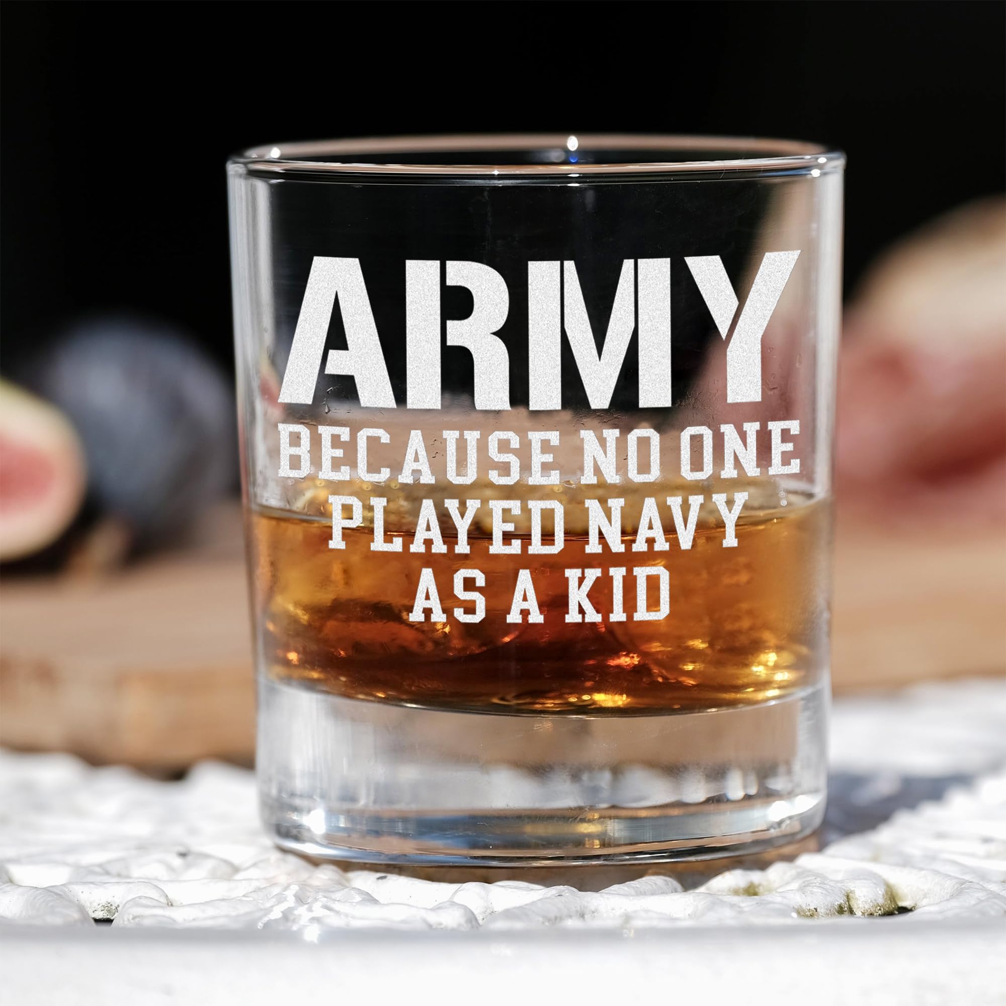 Lucy Engraving Funny US Army Whiskey Glass - Engraved Military Gifts for Dad - 11 oz Rock Glass