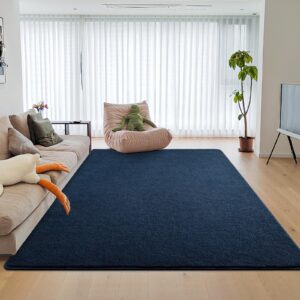 DweIke Modern Navy Blue Area Rugs for Bedroom Living Room, 4x6 ft Thickened Memory-Foam Indoor Carpets, Minimalist Style Carpet Suitable for Boys Girls and Adults with Super Soft Touch, Washable