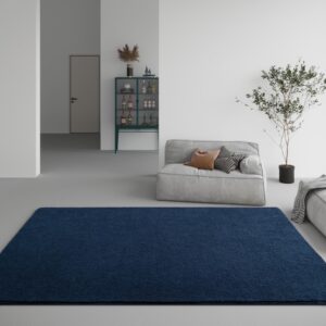 DweIke Modern Navy Blue Area Rugs for Bedroom Living Room, 4x6 ft Thickened Memory-Foam Indoor Carpets, Minimalist Style Carpet Suitable for Boys Girls and Adults with Super Soft Touch, Washable