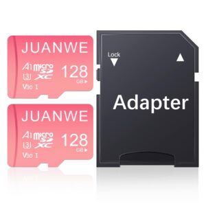 juanwe 128gb micro sd card 2 pack microsdxc memory card with sd adapter c10 u3 a1 v30 memory card sd card pink, 128gb