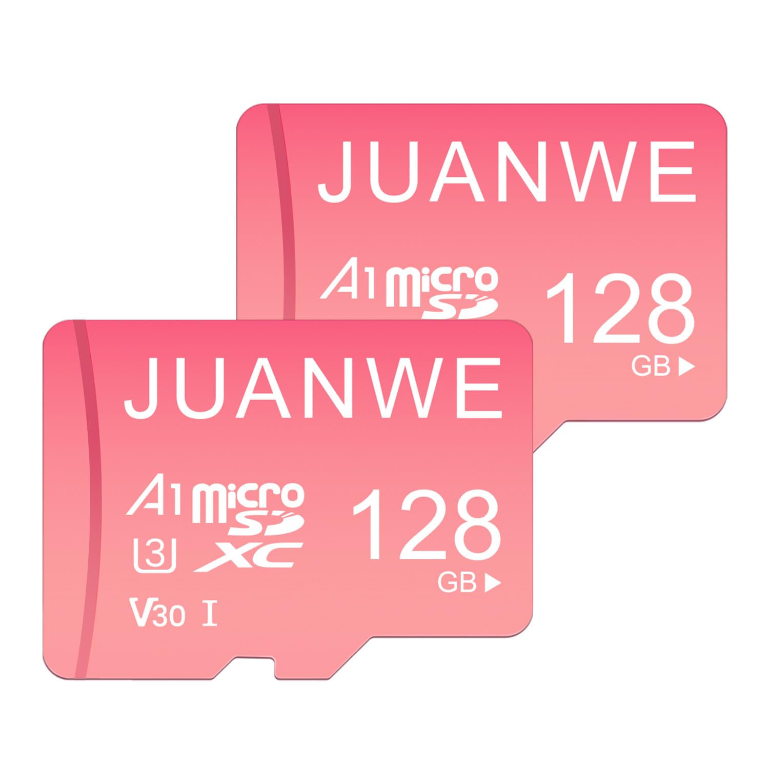 JUANWE 128GB Micro SD Card 2 Pack microSDXC Memory Card with SD Adapter C10 U3 A1 V30 Memory Card SD Card Pink, 128GB