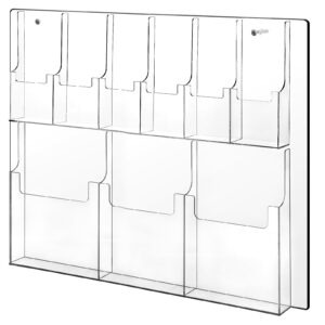 barydat acrylic brochure holder wall mount plastic magazine display clear literature rack acrylic pamphlet holder wall mount flyer brochure organizer, 3 magazine pockets, 6 pamphlet pockets