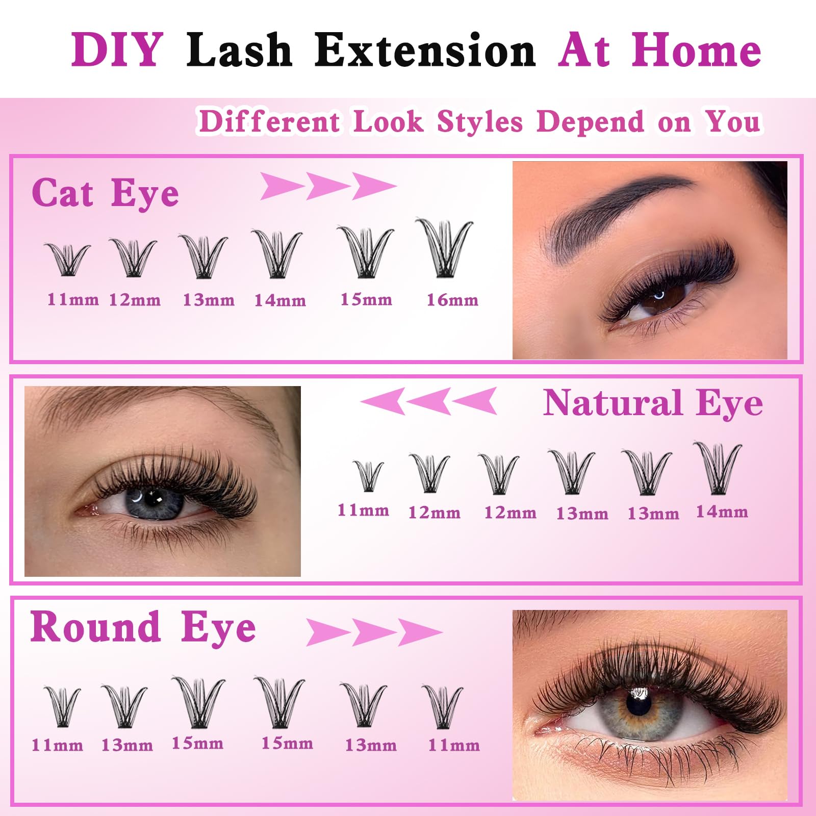 DIY Lash Extension Individual Full Volume Lashes 300Pcs Wispy Curly Clusters Lashes 40D 9mm-16mm D Curl Natural False Lashes Extensions DIY at Home ，by Zovimi (40D Lash Clusters)