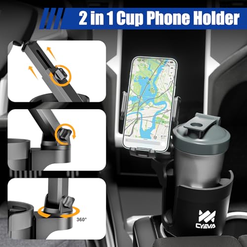 CYEVA Cup Holder Phone Mount for Car, 2 in 1 Cup Holder Expander for Car with 360°Rotation Long Arm Cell Phone Holder for Car Compatible with All Smartphones