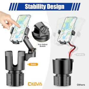 CYEVA Cup Holder Phone Mount for Car, 2 in 1 Cup Holder Expander for Car with 360°Rotation Long Arm Cell Phone Holder for Car Compatible with All Smartphones