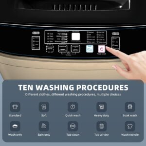 OOTDAY Washing Machine, 2.3 cu.ft Portable Washing Machine, Full Automatic Portable Washer, 10 Wash Programs, Laundry Washer with Drain Pump, for Apartments, Dorm, RV Camping, Bathroom (Gold)