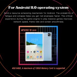 HEITIGN 10.1 Inch Tablet Calling Tablet 10.1in Tablet for11.0 4gb 64gb 1080x1920 Hd 10 Core 2.4g 5g WiFi Front 800w Rear 1300w Calling Tablet 100240v Blue Us Plug (US Plug 100‑240v)