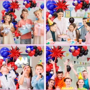 Blue Red Black Balloons Garland Arch Kit, Spider Balloons Arch Kit with Metallic Silver Balloon Star mylar balloons for Boys Kid Spider Theme Birthday Baby Shower Man Superhero Party Decortions