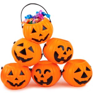 3 otters 12pcs halloween pumpkin buckets, pumpkin candy buckets with handle trick or treat pumpkin baskets for halloween decorations candy bag fillers party supplies