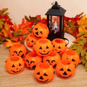 3 otters 12PCS Halloween Pumpkin Buckets, Pumpkin Candy Buckets with Handle Trick or Treat Pumpkin Baskets for Halloween Decorations Candy Bag Fillers Party Supplies