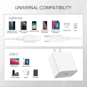 Wall Fast Charger 20W USB C Power Delivery Wall Charger Plug with Type C to Cable Quick Charging Data Sync Cord for iPhone14 13 12 11 Pro Max Mini Xr X Pad